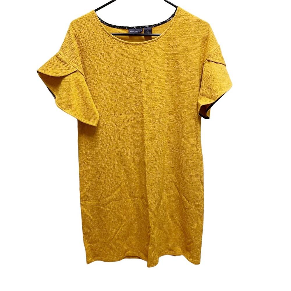 Amaryllis Mustard Yellow Sheath Dress Flutter Sleeve Small